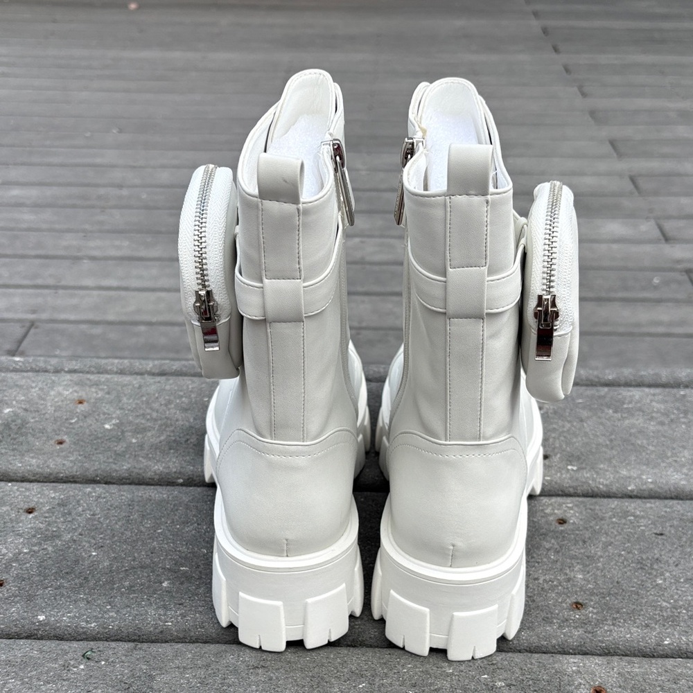 NWT Cape Robbin Women White Monalisa Combat Boots, Zippers, Pocket, Size 11 - Picture 6 of 17